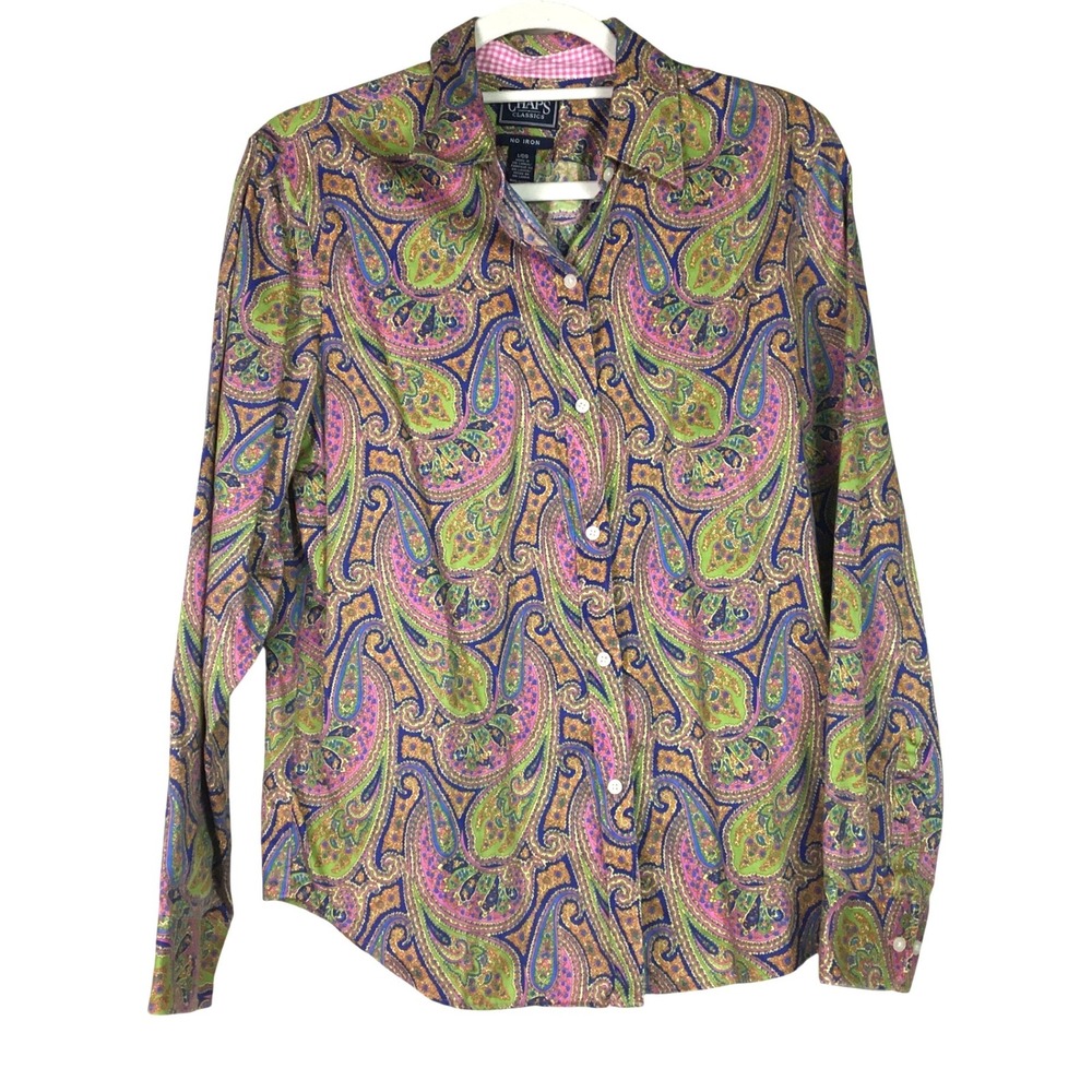 Chaps Classics Paisley No Iron Button Down Shirt Large Multicolor